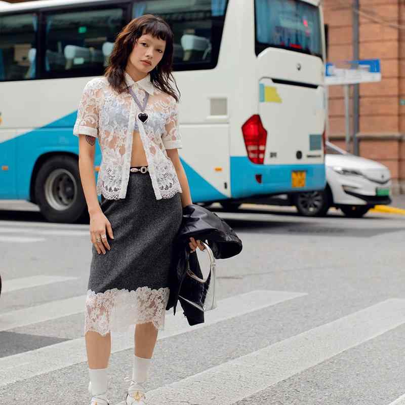 レディース セットアップ 透け感 レース 短袖 ブラウス 切り替え 花柄 ペンシル スカート 中長丈 春 白色 灰色 ポリエステル セクシー スリム 御姐 私服 名媛 風|アスターショップ