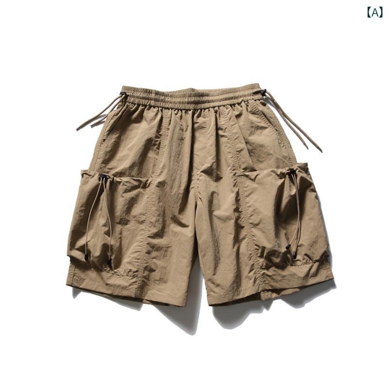 ハーフパンツ メンズ カーゴパンツ 半ズボン 短パン 5分丈 ボトムス ズボン ワークパンツ カジュアル アウトドア キャンプ 登山 山登り 撥水 速乾 ナイロン 涼しい 通気性 軽量 普段使い カーキ 黒｜アスターショップ