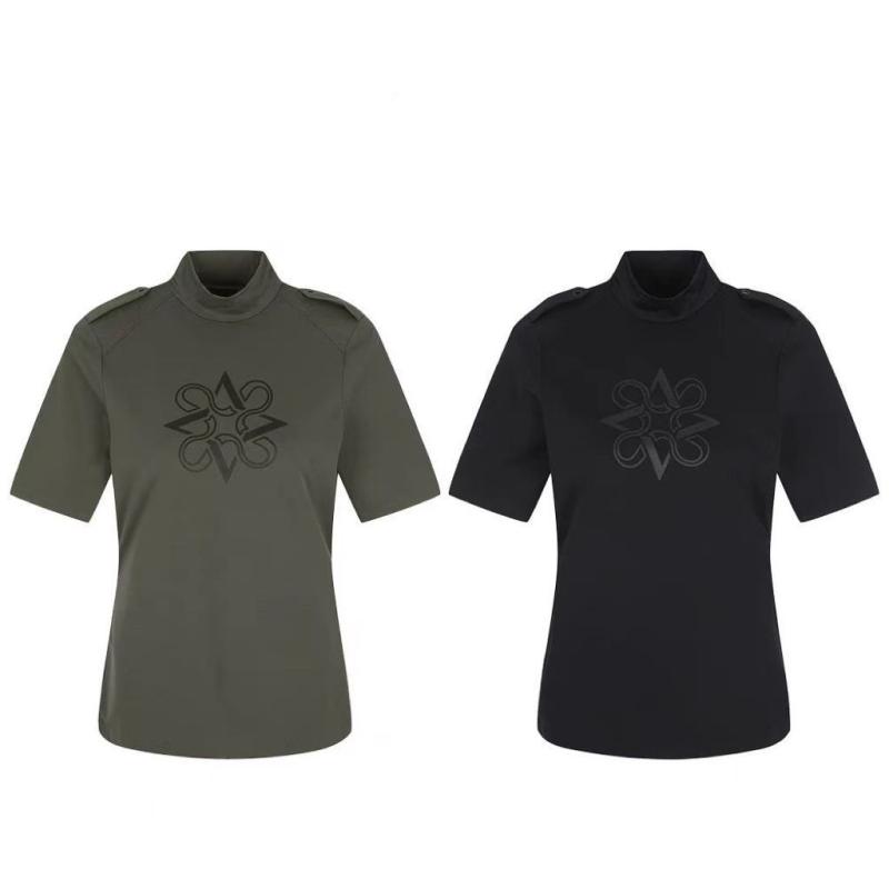 レディース ゴルフ Tシャツ 短袖 丸首 速乾 透気 竹繊維 ポリプロピレン 黒 緑 夏 運動 スポーツウェア 通勤 普段使い 軽量 伸縮性｜アスターショップ