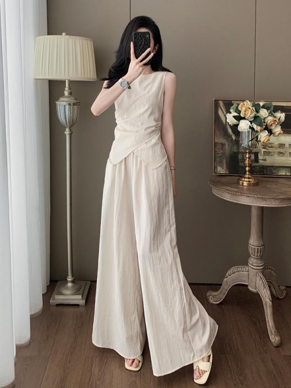 レディース セットアップ 夏服 気質 スリム 慵?風 無袖 シャツ トップス ワイドレッグパンツ 2点セット 純色 プレス加工 米白 ポリアエステル ポリエステル繊維 復古風 長ズボン 無袖 袖なし 休? 青少年 青年 適用 米色 アイボリー ライトベー｜アスターショップ 7,652円
