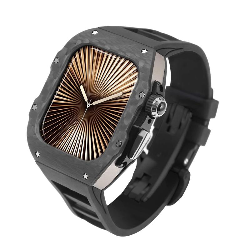 Apple Watch 対応 バンド ケース 46mm 42mm炭素繊維耐衝撃カバー プロテクター フッ素ゴム(FKM)ストラップ付き iWatch用11 10 46mm 42mm保護 ケース|アスターショップ