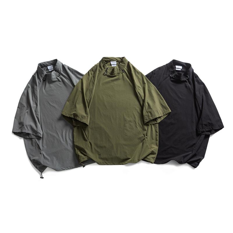Tシャツ メンズ 半袖 カットソー トップス 立? 短袖 プルオーバー ゆったり 涼しい 快適 速乾 薄手 無地 レトロ カジュアル 普段使い 日常 部屋着 春夏 サマー ブラック グリーン グレー|アスターショップ