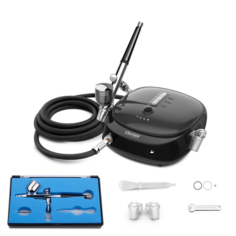 Oasser エアブラシ セット ミニコンプレッサー 充電式 1000mAh電池やAC電源アダプタ兼用 ダブルアクション 重力式 2-15psi三段階圧力調節 プラモデルの塗装 ボディーアート 塗装用具 持ち運びや|アスターショップ