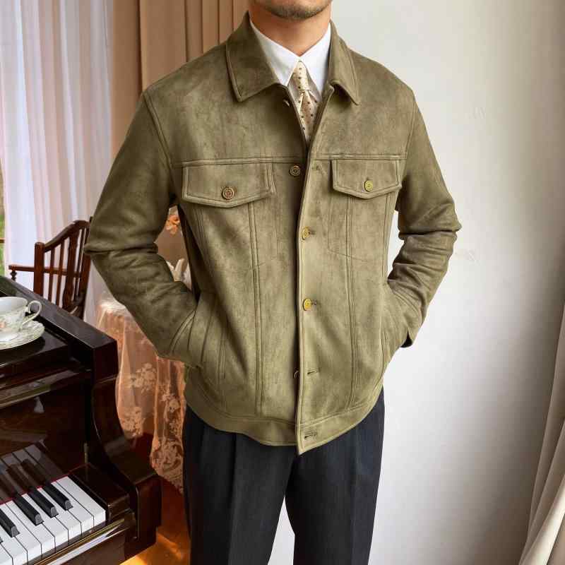 メンズ ジャケット 翻領 合体型 長袖 単排ボタン 純色 緑 黒 橙 保暖 春秋 秋季 日常 復古 日系 休? 百搭 ファッション ポリエステル ポリエステル裏地 多口袋 直下? 免? 側縫插袋 外穿 青年向け 普通厚|アスターショップ
