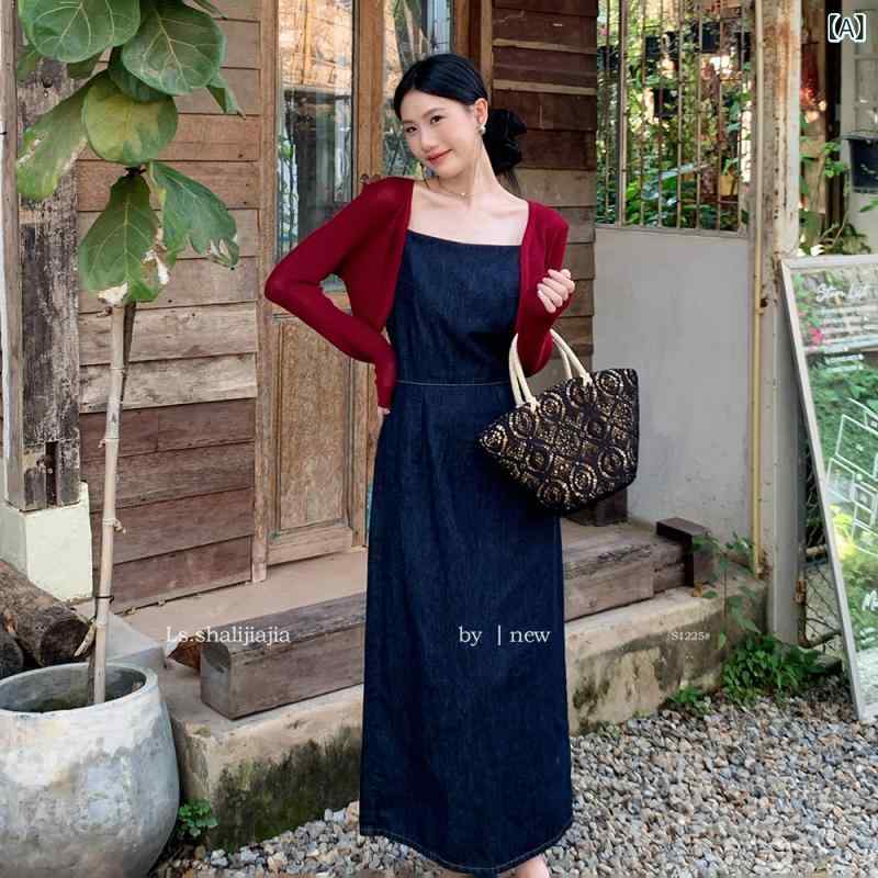レディース ワンピース 牛仔 吊帯 スカート 長丈 方領 無袖 中腰 修身 純色 開叉 簡約 復古風 春季 綿 素材 日常 都市 通勤 通用 体型｜アスターショップ 7,521円