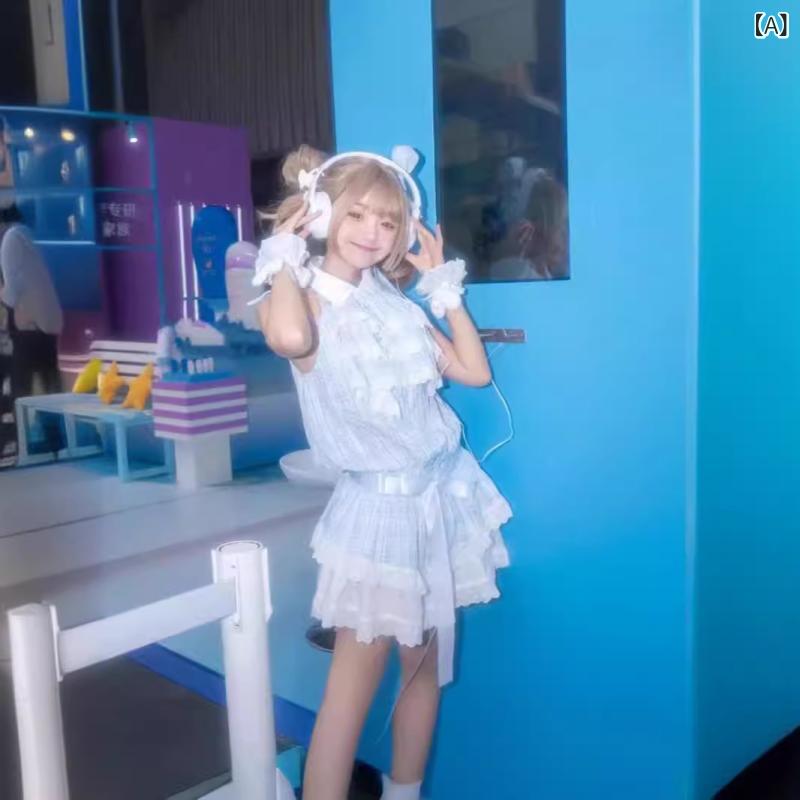 ワンピース 無袖 背心 偽二枚重ね ロリータ 仙女 ケーキ スカート 蓬蓬 A ライン 連衣 スカート 水色 格子 レース 低腰 ポロ 襟 中腰 腰帯 ポリエステル スパンデックス 95%以上 内容 日韓 スタイル 日系 風 中長 スカート 夏 かわいい|アスターショップ