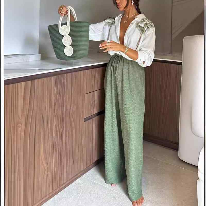 レディース セットアップ 長袖 シャツ ロングパンツ 花柄 プリント ポケット ポリアスター 気質 通勤 スタイル 優雅 花卉 植物 柄 ゆったり シルエット クラシック セット 涼しい ポリエステル 繊維 春 シーズン|アスターショップ
