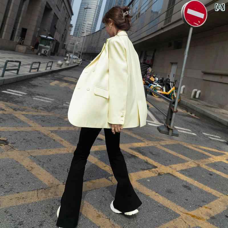 白い スーツの コートの 婦人 服 2025 春秋の 新型 韓国の ゆったり した カジュアルな ダブル ボタンの 小さい スーツの 上着|アスターショップ