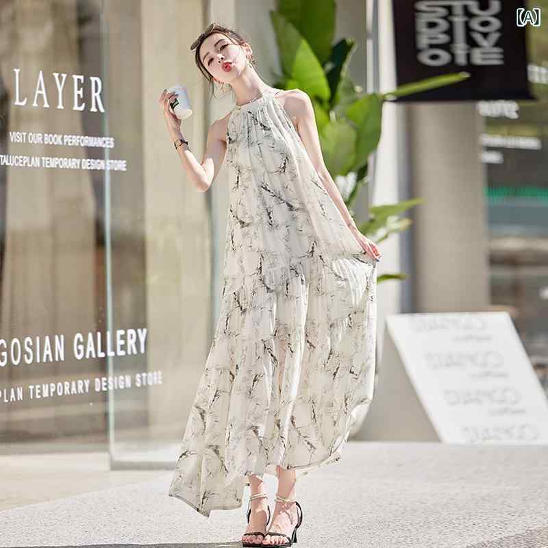ワンピース レディース ハングネック Aライン 長丈 無袖 ボヘミアン 夏 涼しい 花柄 印花 ポリエステル 粘着繊維 竹葉花 蝶花 復古 度假 文? ?松腰 套? 印染 清凉 波西米??｜アスターショップ