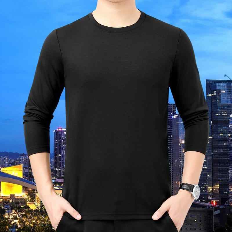Tシャツ メンズ 長袖 桑蚕絲 真絲 100% 春秋 条紋 丸首 ゆったり 薄手 透気 防皺 抗菌 耐摩耗 吸湿排汗 ビジネス 通勤 日常 青年 中年 父親 レイヤリング インナー 白 黒 ワインレッド ネイビー|アスターショップ