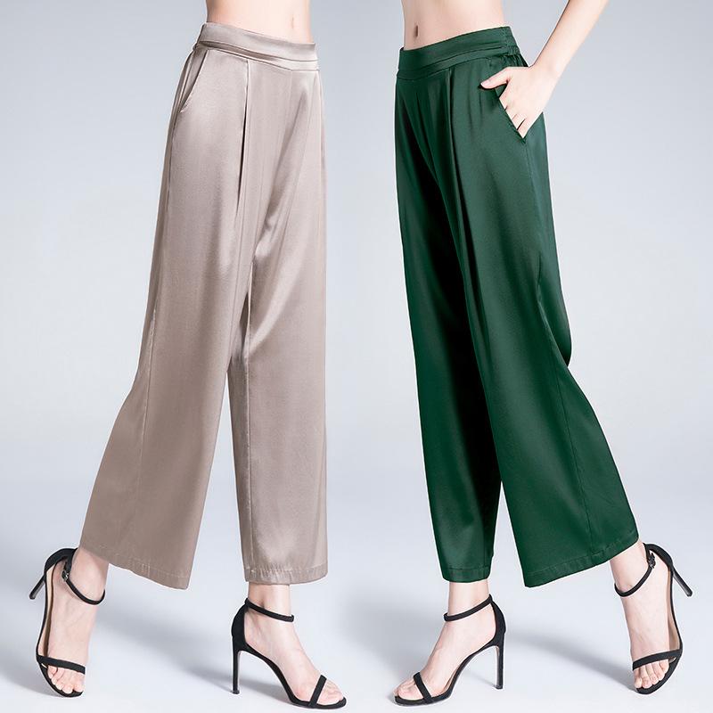 パンツ レディース ワイドパンツ シルク 桑蚕? 春夏 薄手 垂れ感 ストレート 無地 高級感 おしゃれ きれいめ カジュアル 普段使い｜アスターショップ