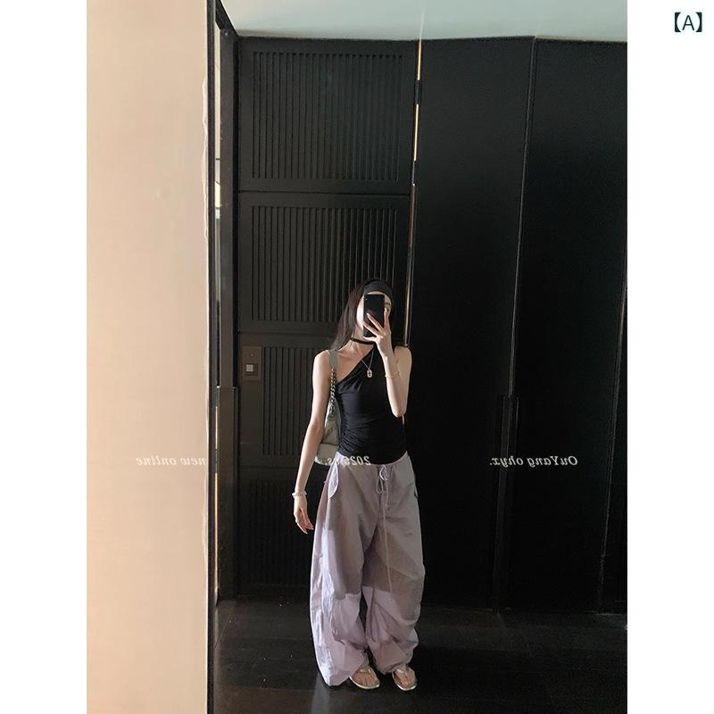 カーゴパンツ レディース 夏 ロングパンツ 長パンツ 薄手 ワークパンツ 楽ちん カジュアル ボトムス ズボン ワイドパンツ ストレート ゆるカジ 伸縮性 通気性 日焼け防止 カキ 灰紫 普段使い タウンユース 軽量｜アスターショップ