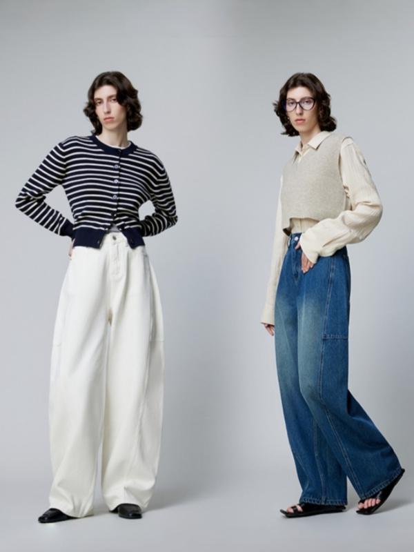 レディース 牛仔パンツ 春夏 ハイウエスト バナナパンツ ファッション スタイルアップ スリム コーン型 ロングパンツ デニム 生地 コットン 素材 水洗加工 牛仔ブルー アイボリー 私服 御姐風｜アスターショップ