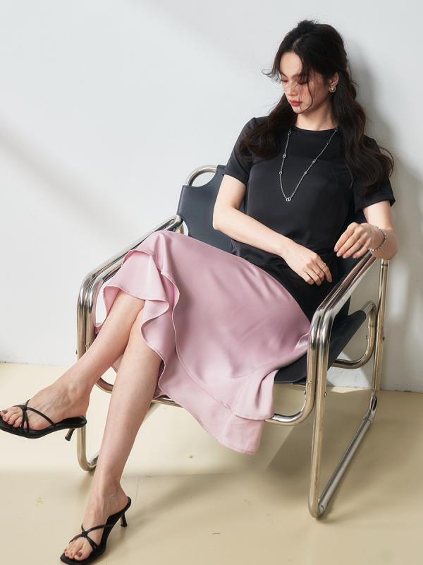 ワンピース レディース 春夏 フレンチレトロ スウィート フリル 二重 不規則 切り替え 痩せ見え｜アスターショップ 8,775円