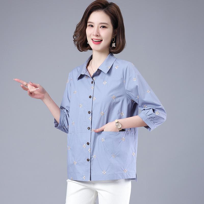 シャツ レディース 七分袖 綿 コットン 母の日 トップス 婦人服 ミセス シニア ゆったり 大きいサイズ 無地 シンプル 上品 カジュアル 春夏｜アスターショップ