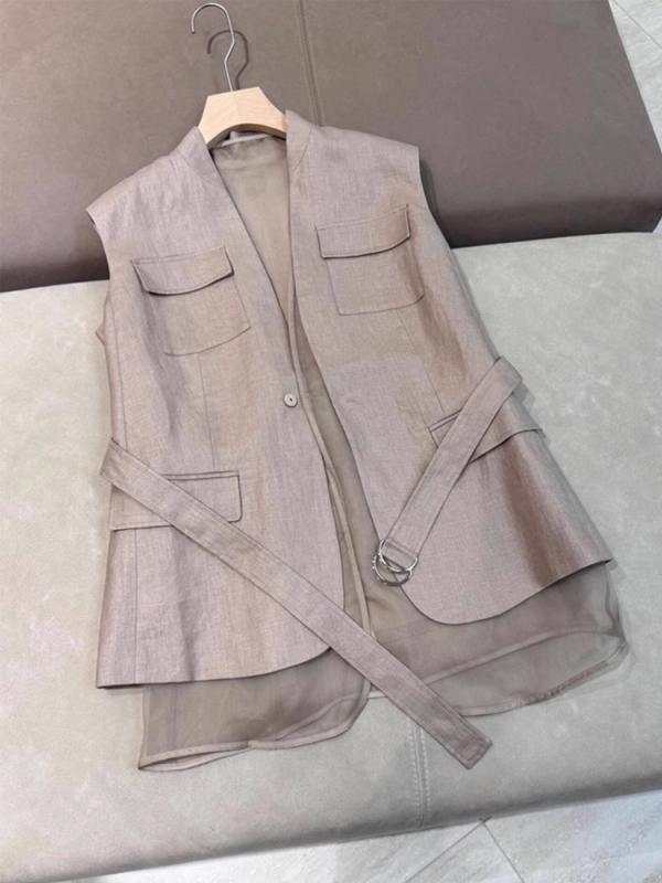 レディース トップス 馬甲 コットン リネン グレー 直筒型 円領 単排ボタン 気質 優雅 復古 夏 涼感 軽量 通勤 普段使い カジュアル｜アスターショップ