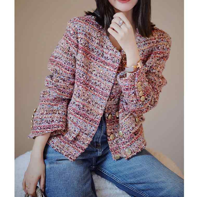 ジャケット レディース 春服 ツイード フランス風 丸首 ショート丈 アウター 長袖 上品 きれいめ カジュアル フォーマル 普段使い 通勤 おしゃれ｜アスターショップ