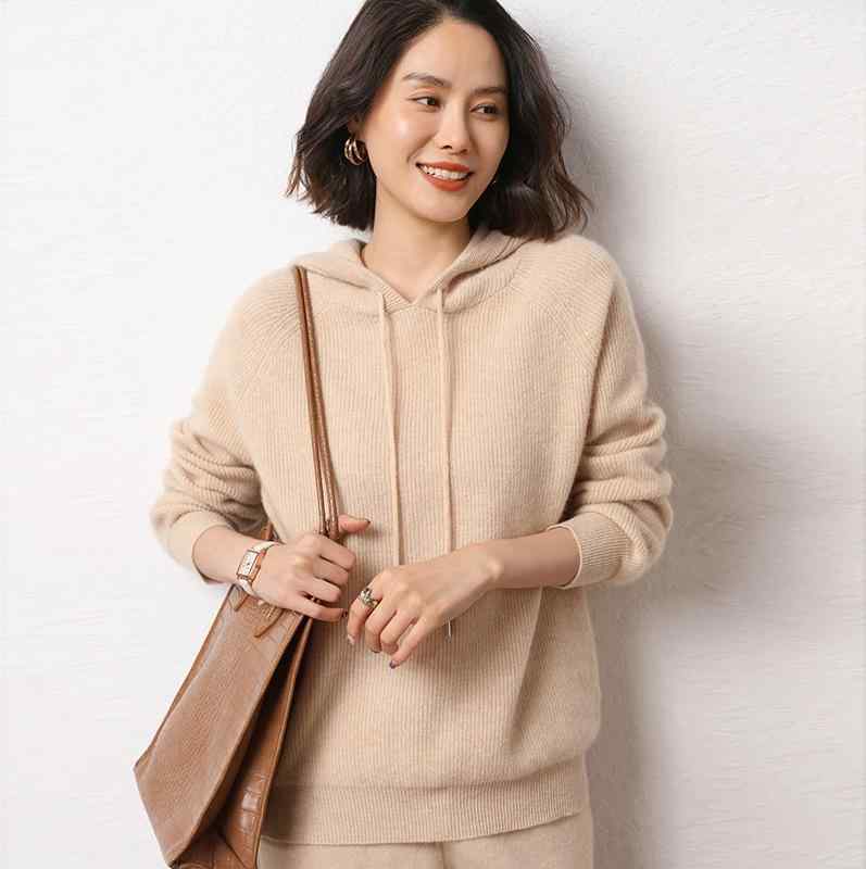ニット レディース パーカー カシミヤ 長袖 フード付き プルオーバー セーター カジュアル ゆったり オーバーサイズ 秋冬|アスターショップ
