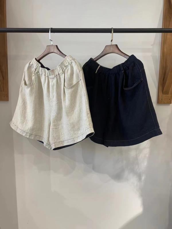 レディース 短パン 麻 デニム 混紡 直筒 5分丈 夏 春夏 復古 芸術風 ゆったり ルーズ フィット 微弾性 松腰 ポケット 付き 中厚 麻色 ブルー カジュアル 日常使い 通勤 軽量 通気性 涼しい スタイル 好適 スリム 効果 百搭 コーデ 人気 ｜アスターショップ