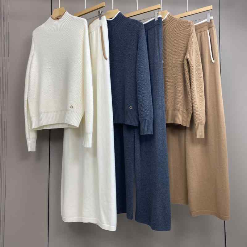 ニット レディース セットアップ 秋冬 配色 厚手 ハイネック 長袖 羊毛 カシミヤ ワイドパンツ 高級感 暖かい ニットセットアップ 上下セット 大人 カジュアル オフィス 通勤 通学 シンプル エレガント|アスターショップ