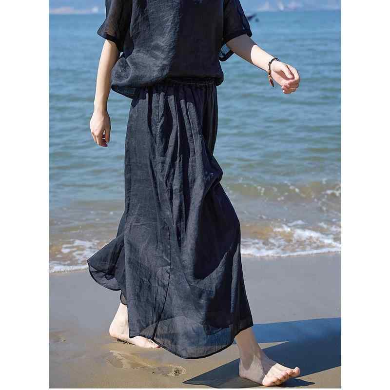 レディース スカートパンツ 九分丈 ?麻 軽薄 細? 伸縮腰 夏 黒 幅広 口袋 復古風 薄手 ミックススタイル 軽量 微弾性 ラミー素材 ゆったりシルエット ポケット付き 季節 ウィメンズ ボトムス 細身 風合い ナチュラル｜アスターショップ
