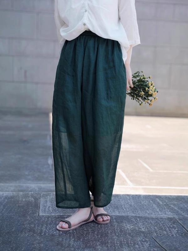 パンツ レディース 九分丈 クロップドパンツ テーパードパンツ ワイドパンツ ルーズ ?麻 リネン 麻 軽量 薄手 高通気 涼しい ドローストリング ウエストリボン ハイウエスト 抜け感 切り替え 無地 グリーン 緑 カジュアル 普段使い 部屋着 ワンマ|アスターショップ