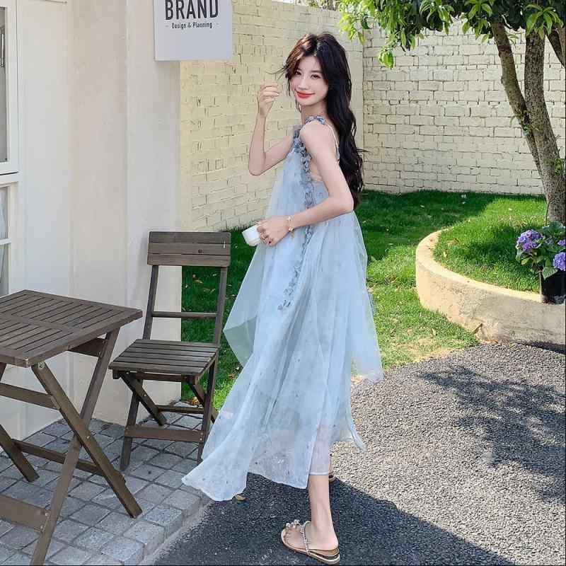 ワンピース レディース フレンチスタイル キャミワンピ ロング丈 立体花柄 メッシュ 花柄 リゾート カジュアル 休日 デート 上品 かわいい｜アスターショップ