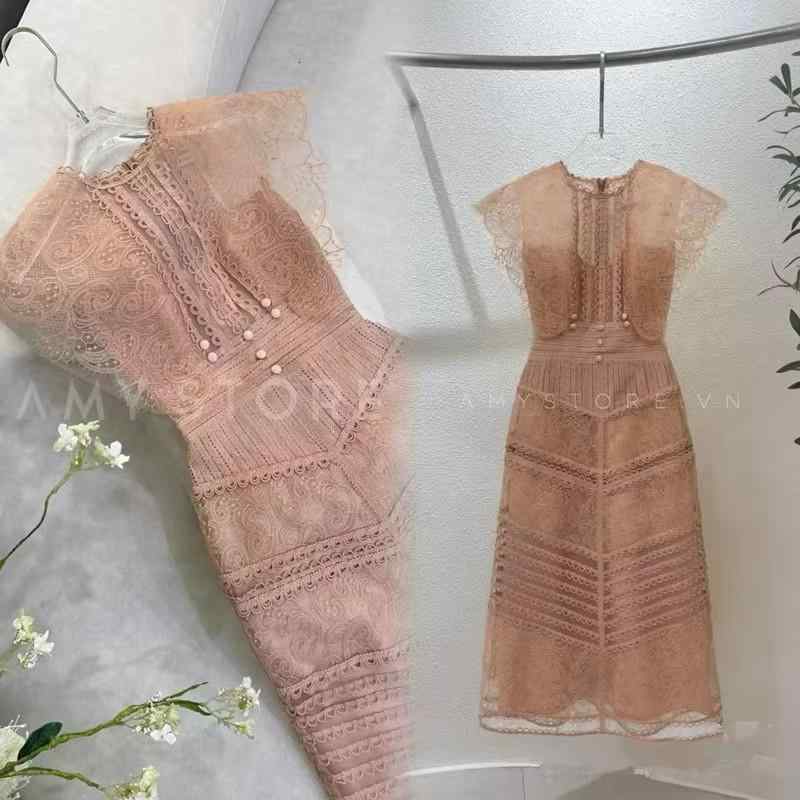 ワンピース レディース 春夏 丸首 刺繍 透かし彫り レース 膝丈 大人 フェミニン 上品 きれいめ 定番 エレガント｜アスターショップ