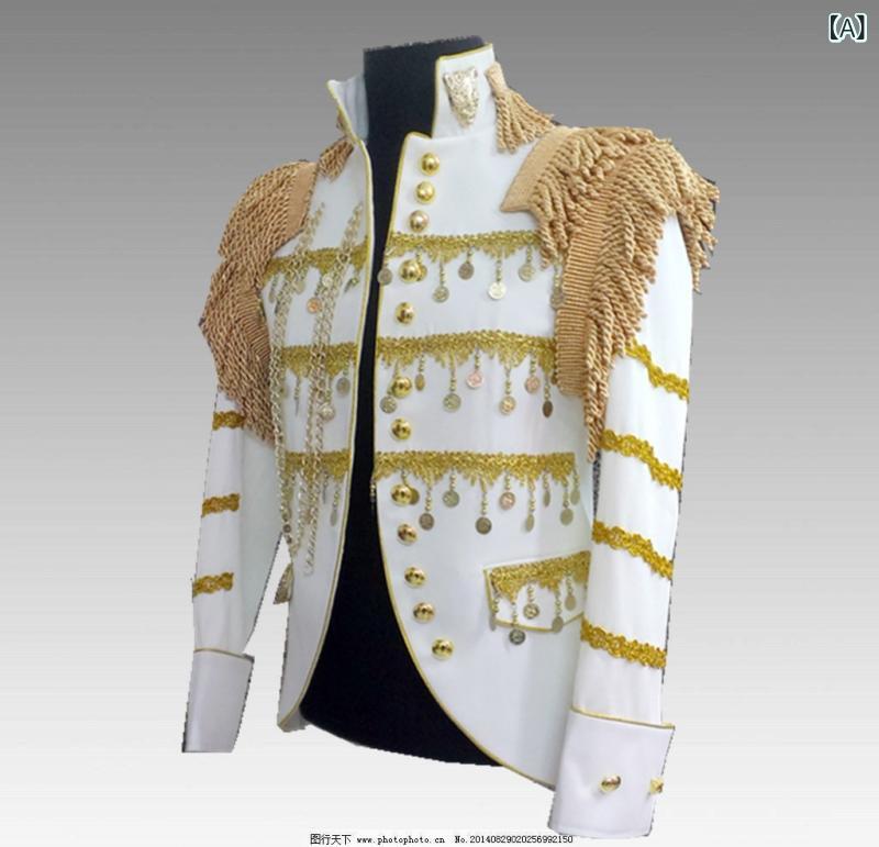 メンズ ジャケット 韓国風 宮廷風 欧米風 西洋風 テーラードジャケット 軍服風 制服風 タッセル フリンジ付き 衣装 舞台衣装 コスプレ 貴族 派手 かっこいい ビンテージ風｜アスターショップ