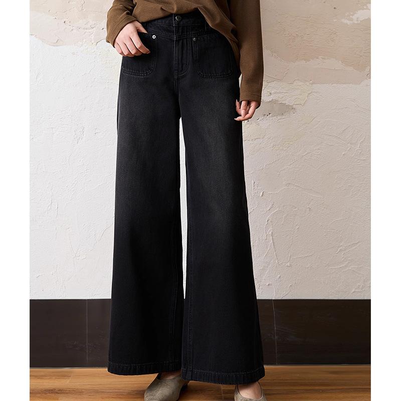 デニムパンツ レディース ワイドパンツ ジーパン ジーンズ ロング丈 美脚 ハイウエスト ベルボトム フレアパンツ 春 ボトムス ストレッチ カジュアル ヴィンテージ風 ゆったり 脚長効果 体系カバー｜アスターショップ
