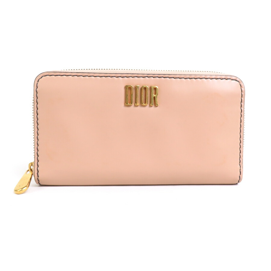 DIOR カナージュ ラウンドファスナー長財布 エナメルレザー ピンクベージュ ディオール カナージュ ラウンドファスナー 長財布 ピンク