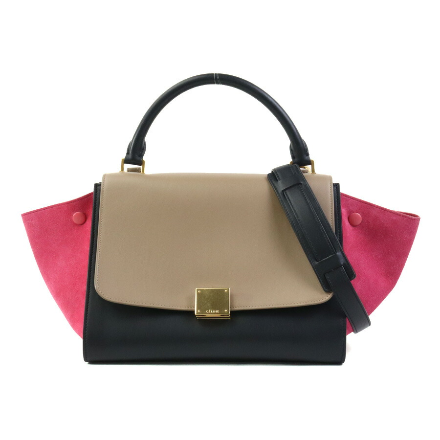 CELINE トラペーズ 2way レザー キャンバス 金具 ショルダーバッグ CELINE セリーヌ トラペーズ スモール ハンドバッグ ショルダー