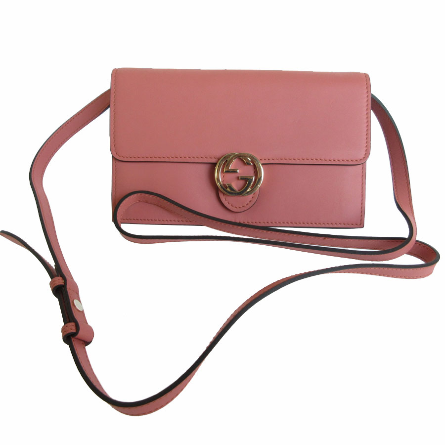 美品 GUCCIグッチインターロッキングG ピンク  2WAYチェーンショルダー GUCCI グッチ インターロッキングG 長財布 チェーンウォレット