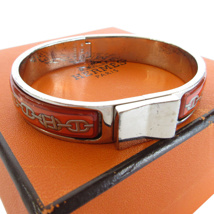 HERMES エルメス ブレスレット クリッククラック オレンジ×シルバー エルメス HERMES クリッククラックGM オレンジ シルバー金具