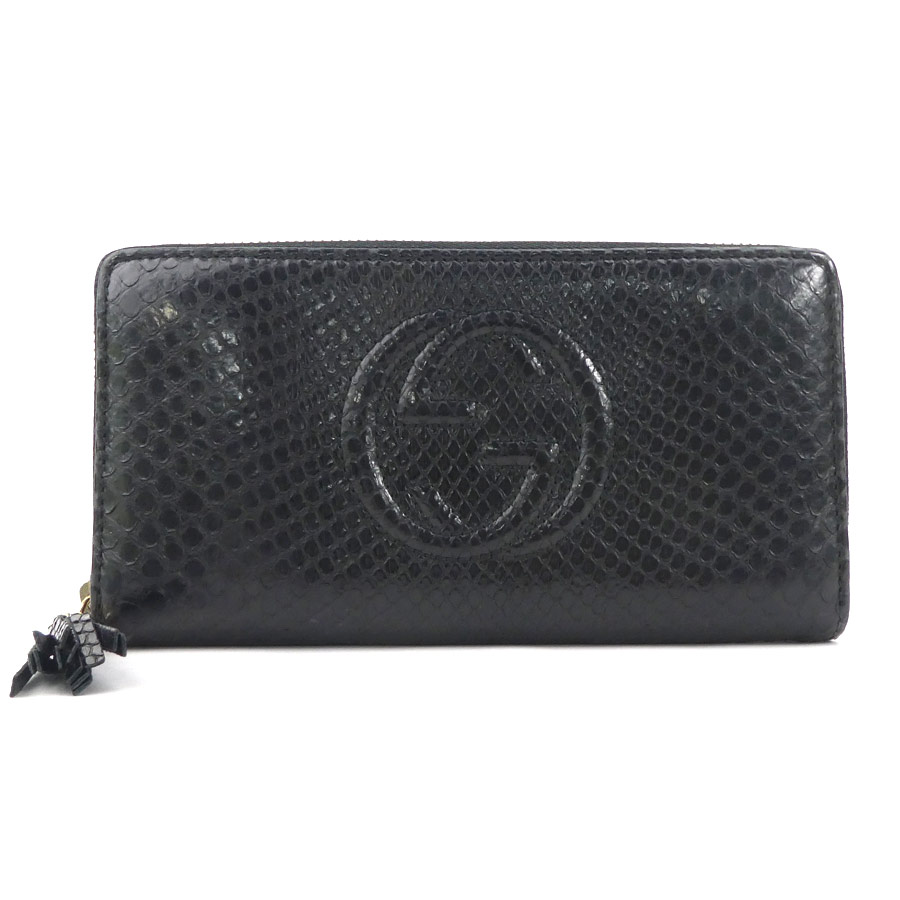 美品 GUCCI グッチ 長財布 パイソン ホースビット へび革 黒 グリーン ✨入手困難 極美品✨ グッチ 長財布 ホースビット パイソン