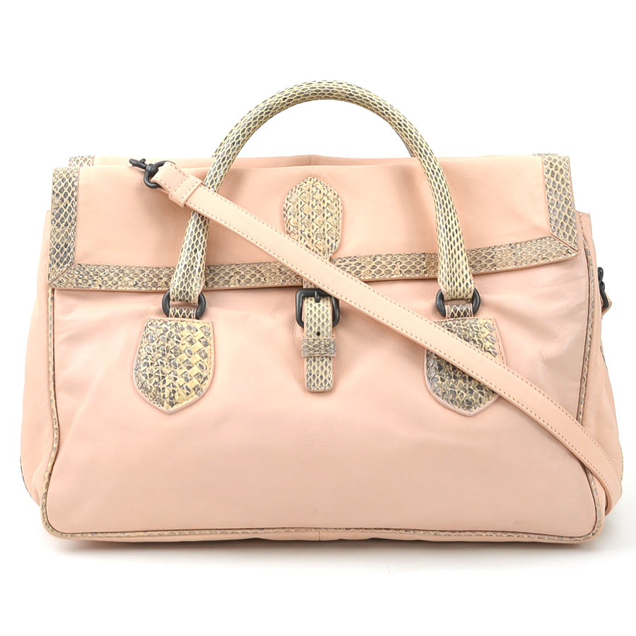 ボッテガヴェネタ BOTTEGAVENETA ハンドバッグ ショルダーバッグ レザー/パイソン ピンク レディース 送料無料【中古】 h30643g