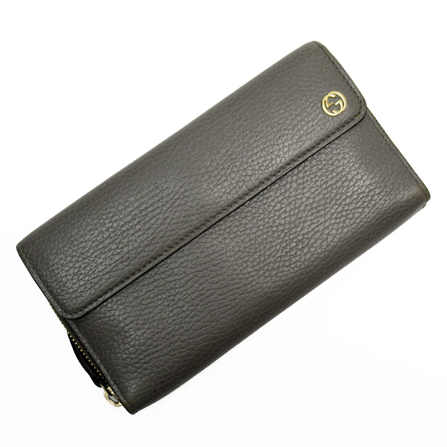 GUCCI GGシマレザー ダークブラウン 長財布 グッチ シマレザー 長財布 GGシグネチャー ロゴ ダークブラウン