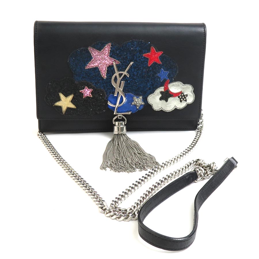 サンローラン SAINT LAURENT  チェーンウォレット なめし革 黒いこと×マルチ色合い レディース 貨物輸送無料【中古】 90050a バッグ・小物・ブランド雑貨-その他