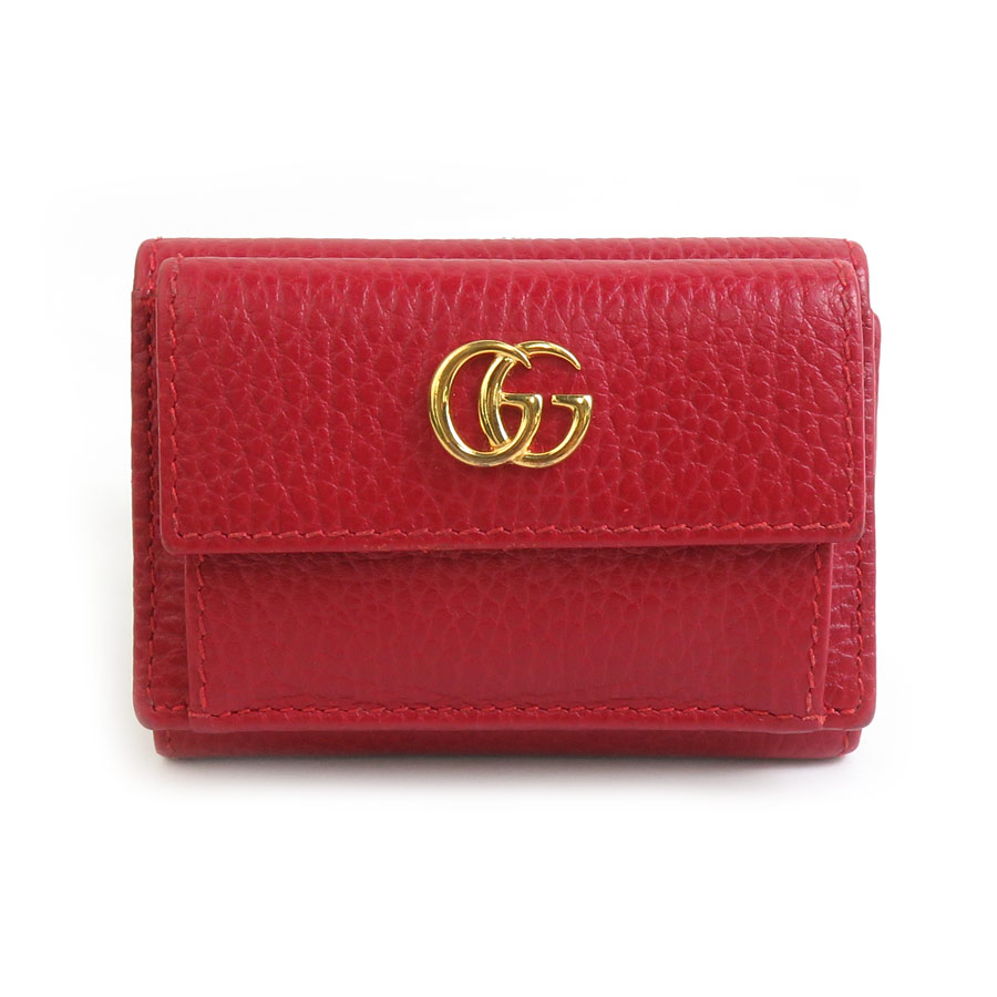 グッチ GUCCI 三つ折り財布 GGマーモント レザー レッド レディース 523277 送料無料【中古】 r10350a｜ブランドバリュー