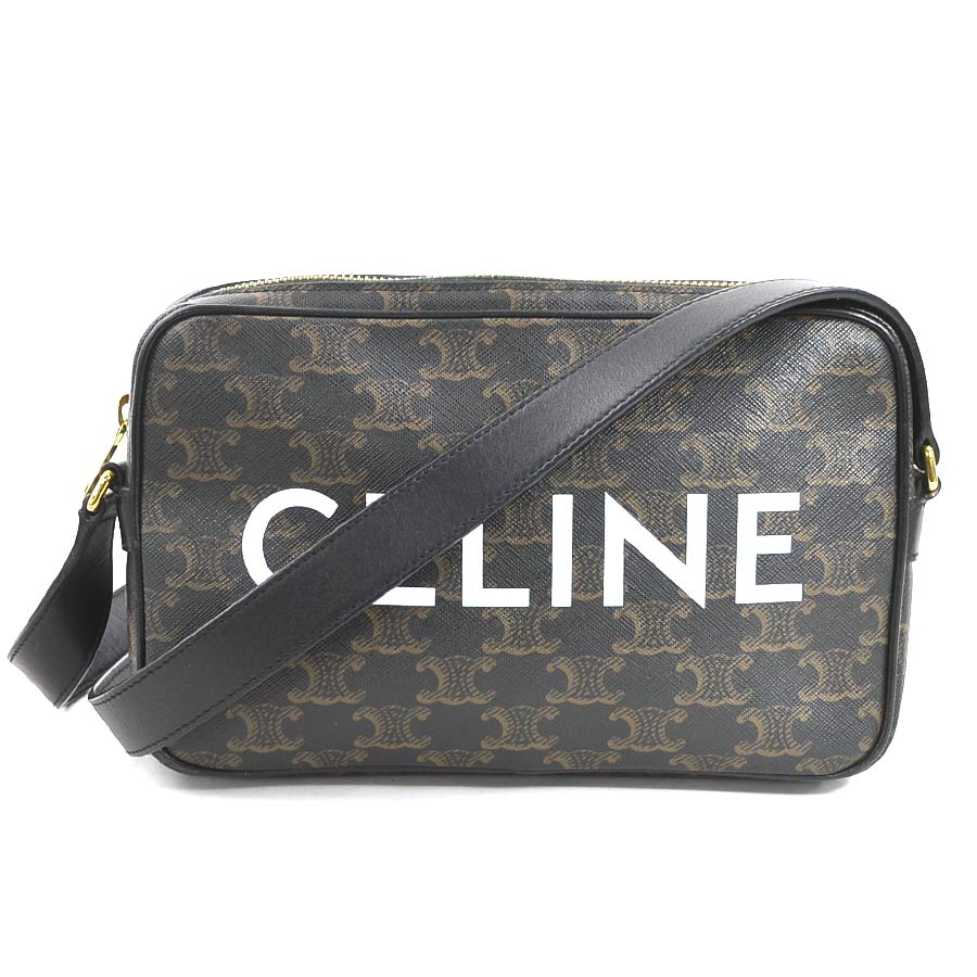 セリーヌ CELINE ショルダーバッグ トリオンフ ミディアム メッセンジャーバッグ PVCコーティングキャンバス ブラック ユニセックス 194502 送料無料【中古】 90027k