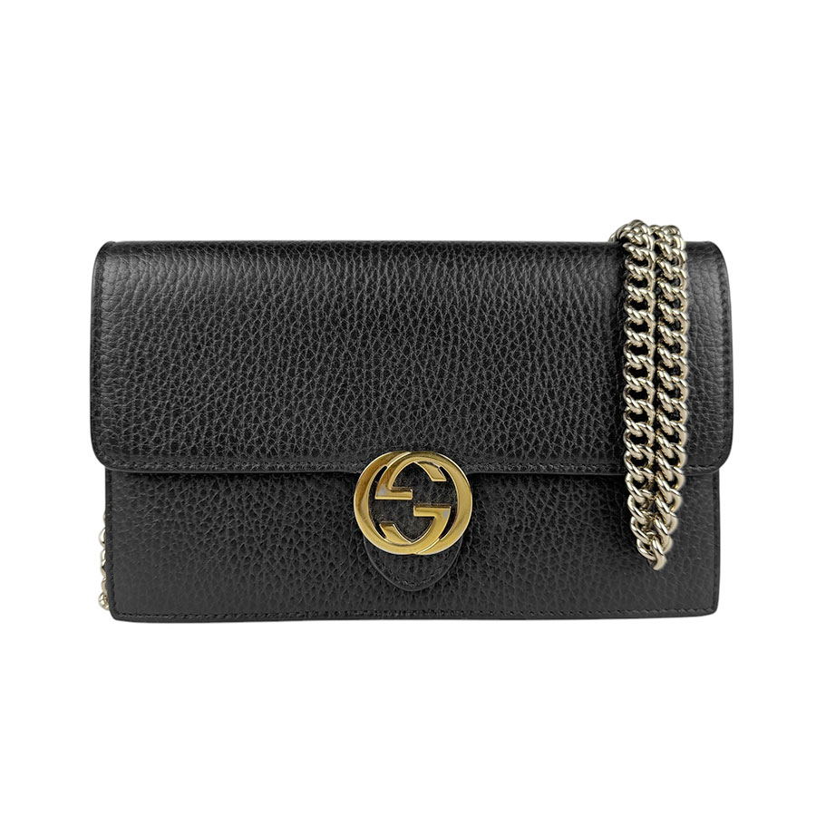 Gucci ウォレットチェーン 黒と金 グッチ GUCCI ブロンディ ミディアム チェーンウォレット 725219