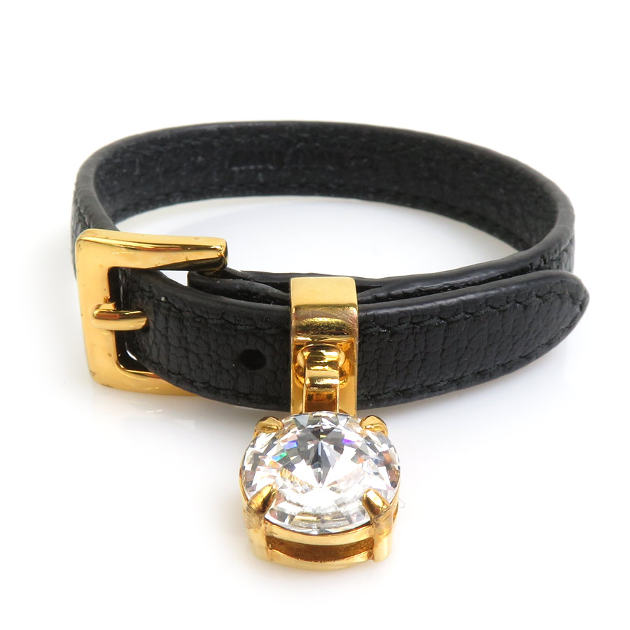 ミュウミュウ MIUMIU ブレスレット レザー/ストーン/ビジュー ブラック レディース 送料無料【中古】 55961m|ブランドバリュー