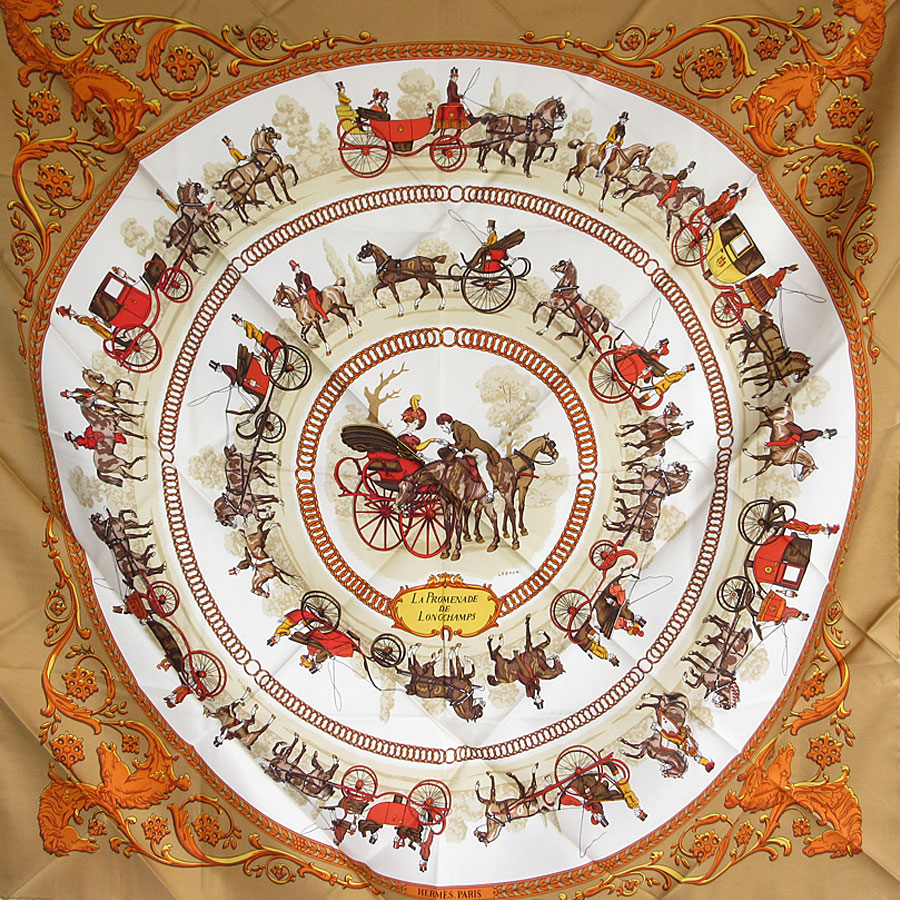 HERMÈS シルクスカーフ 装飾的な円形モチーフ 楽天市場】HERMES エルメス カレ90 LA PROMENADE DE LONGCHAMPS