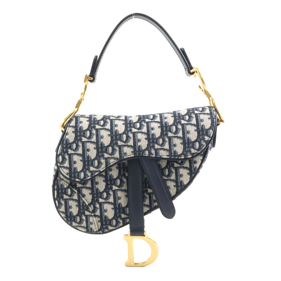 クリスチャンディオール Christian Dior ハンドバッグ サドルバッグ キャンバス ネイビー レディース 送料無料【中古】 90072a