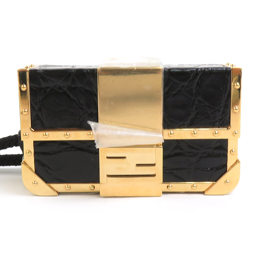 フェンディ FENDI テックアクセサリー Ledger Nano X バゲット ウォレットホルダー メタル/レザー ブラック&times;ゴールド ユニセックス 送料無料【中古】 90075a｜ブランドバリュー
