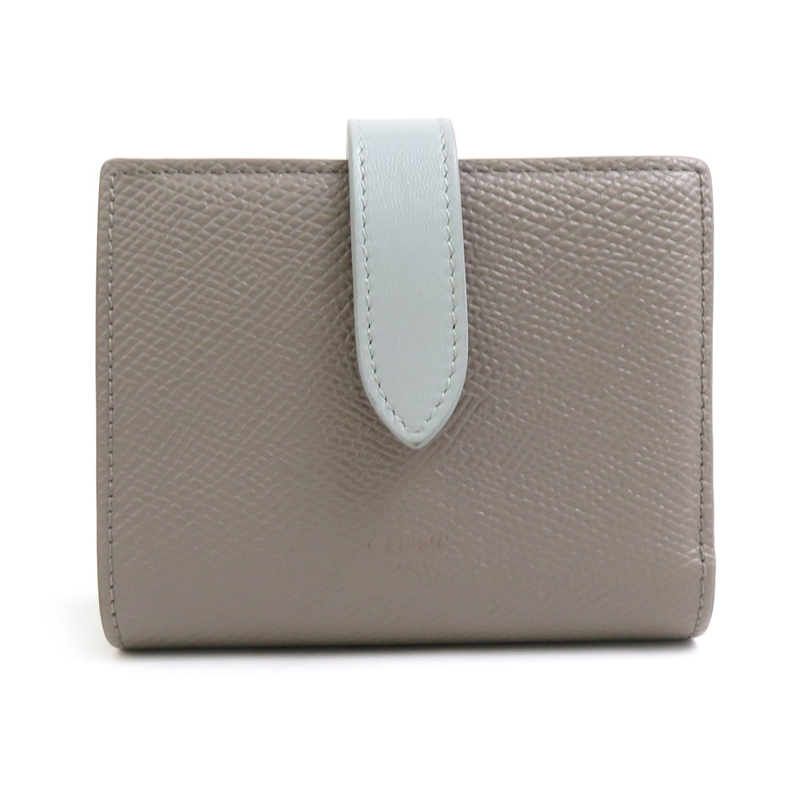 セリーヌ CELINE 二つ折り札入れ なめし革 グレージュ×青色薄墨色 レディース 貨物輸送無料【中古】 55988g