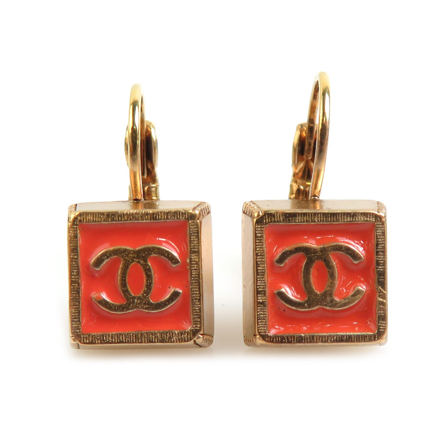 【ゴールド×レッドが上品オシャレ♪】CHANEL ピアス シャネル CHANEL ピアス ココマーク スクエアピアス CHANEL