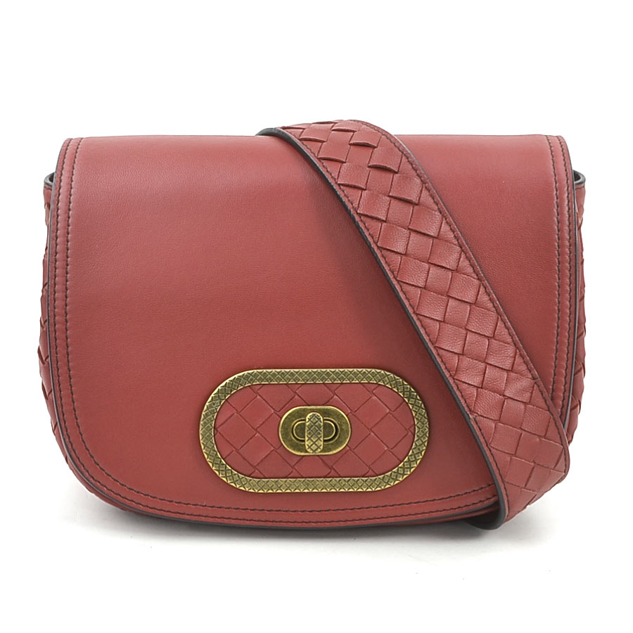 ボッテガヴェネタ BOTTEGAVENETA ショルダーバッグ イントレチャート レザー レッド レディース 送料無料【中古】 90111k