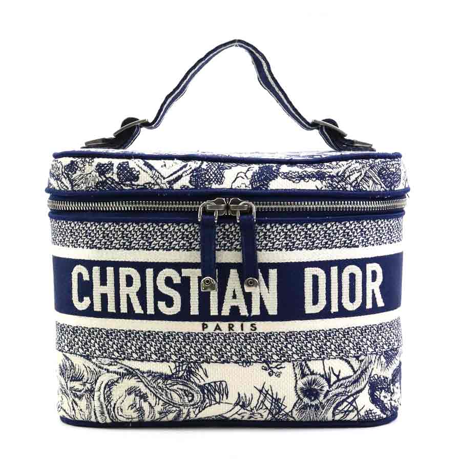 クリスチャンディオール Christian Dior ハンドバッグ バニティバッグ オブリーク キャンバス ネイビー×ホワイト レディース 送料無料【中古】 90124a|ブランドバリュー