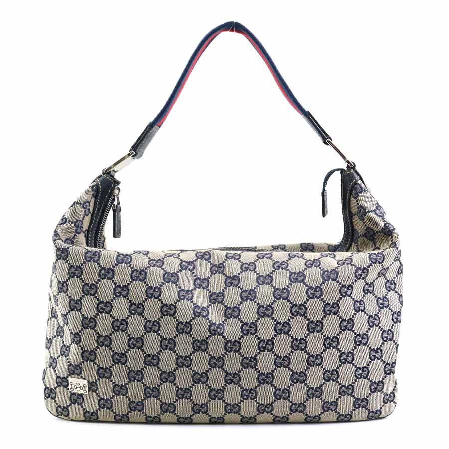 グッチ GUCCI ショルダーバッグ GGキャンバス ネイビー/ベージュ/レッド シルバー レディース 146243 送料無料【中古】 e60415g